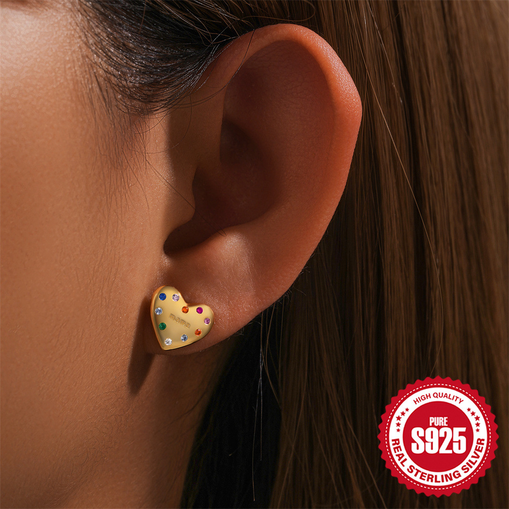 3g Weight 925 Sterling Silver Ear Needle Material 18K Gold Plated Plating Material Ear Studs Classification 1 Pair Quantity Daily, Festival Occasion 925 Sterling Silver Material Mother'S Day Festival Heart Shape Pattern All Seasons Season Unisex Gender Simple Style Style 1 Pair 18K Gold Plated 925 Sterling Silver 925 Sterling Silver Earrings Heart Shape Ear Studs 3