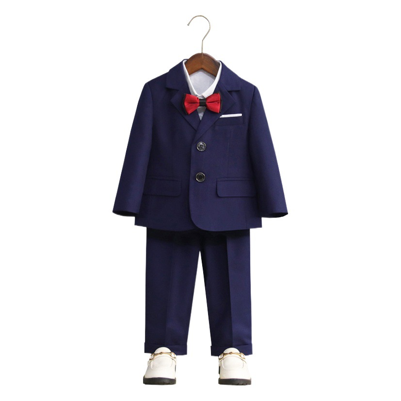 Children's Suit Suit Boy Autumn and Winter Flower Girl Wedding Suit Baby One-Year-Old Suit Piano Performance Suit Fleece-Lined