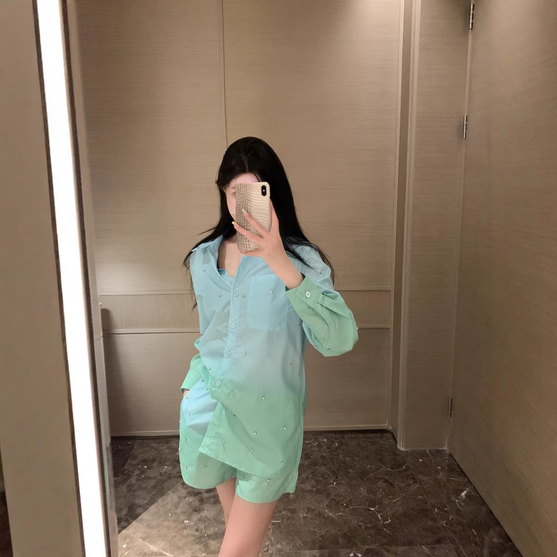 Mm家25ss春夏新作重工手作り釘ドリル捺染シャツパンツセットファッション|undefined