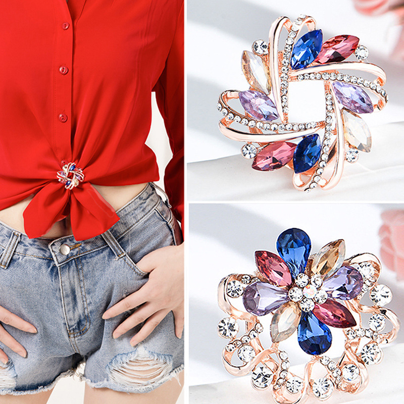 Korean fashion bunte kristall glas blume rose gold brosche schal schnalle dual zweck alle spiel kleidung zubehör_voghion.com