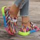2024 foreign trade new plus size lace-up color low-top shoes women's ethnic style graffiti lazy canvas flat shoes