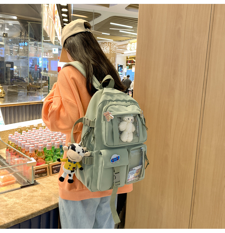 637g Weight Polyester Lining Material Zipper Closure Type School Occasion Nylon Material Solid Color Pattern Women'S Gender Square Shape White, Pink, Green, Blue, Black Color Large Size Wholesale Large Capacity Bear Backpack Nihaojewelry 10