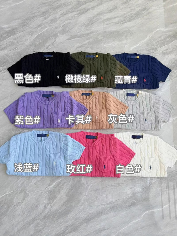 【オリジナルオリジナルラベルスキャン可能】RLラフニット半袖ラウンドネックポロポニーラベルクラシック刺繍新スタイルレディース|undefined