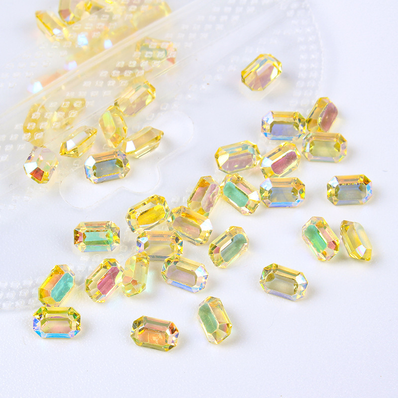 50 piezas de diamantes de imitación cuadrados de color aurora con forma de azúcar y base plana para decoración de uñas, decoraciones de uñas portátiles, diamantes de imitación de colores al por mayor