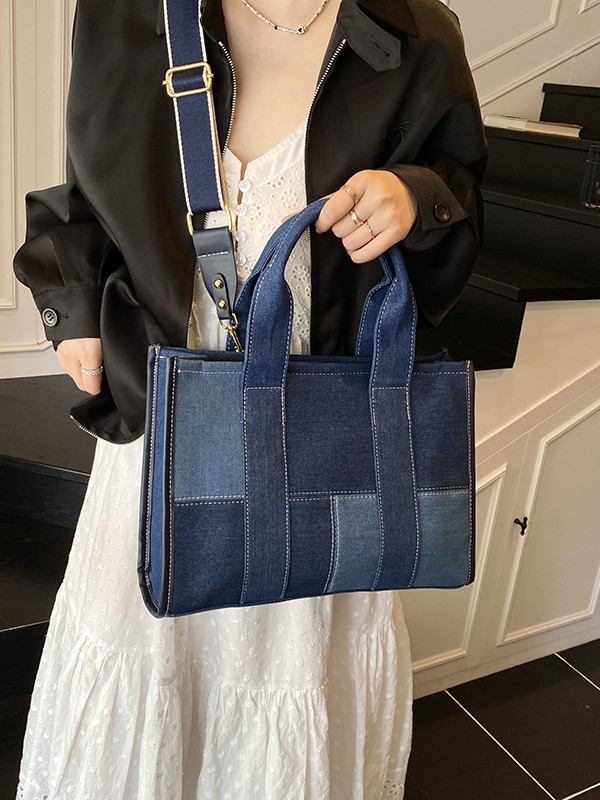 Bolso de mezclilla de gran capacidad para mujer 2025 nuevo bolso portátil de costura de color en contraste bolso de mensajero de paso de alta calidad
