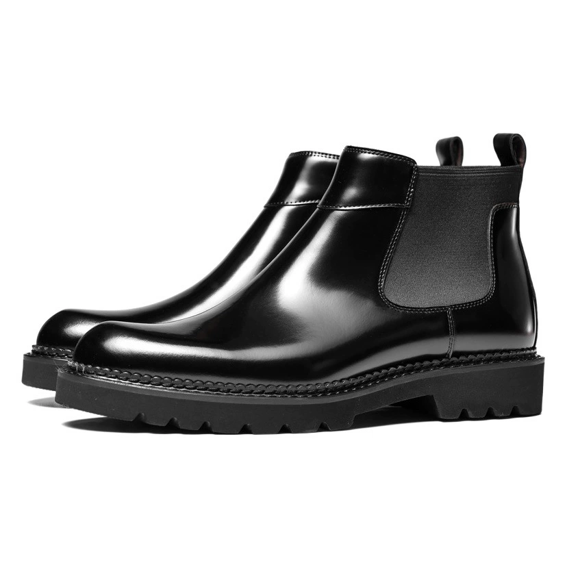 Ботинки Челси мужские Яркие Кожаные Сапоги на толстой подошве деловая повседневная кожаная обувь с высокой помощью британские БОТИНКИ Lun