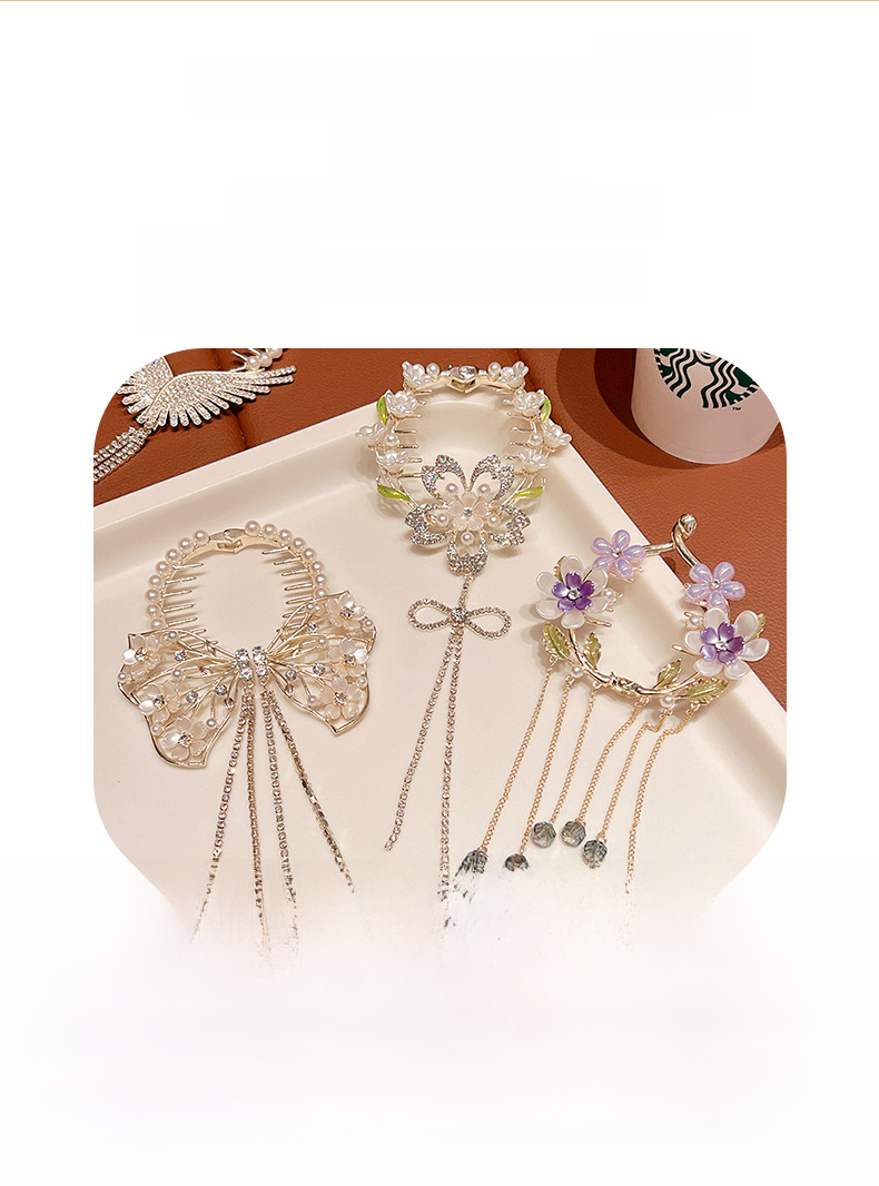 Super fairy Camellia tassel hairpin female high-grade sense back Head Ball head updo artifact temperament hair clip headdress summer_voghion.com