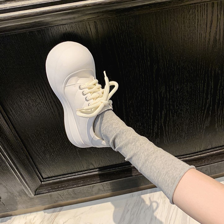 Giày sneaker nữ chunky đế dày da thật phối màu mũi to bản — màu đen, màu trắng