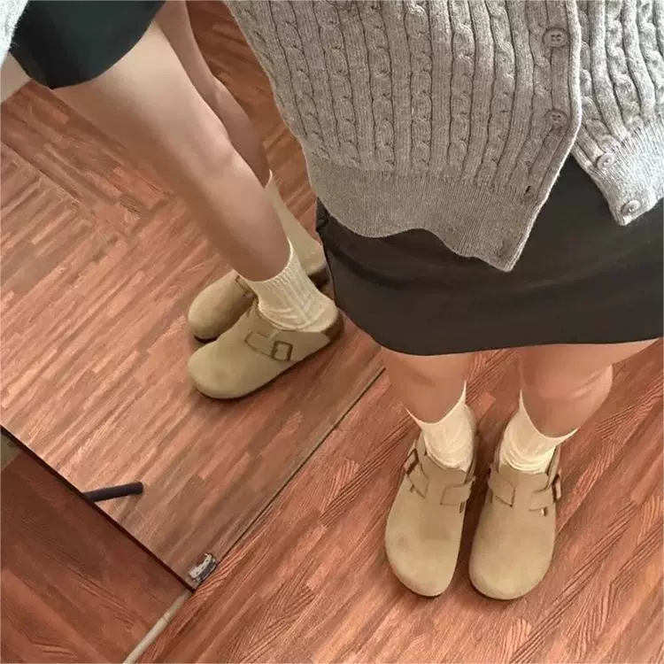 Популярные мужские и женские сандалии Birkenstock из натуральной кожи, ленивые шлепанцы, женская летняя верхняя одежда 2025 года Birkenstock полуприлипшие сандалии в одном стиле