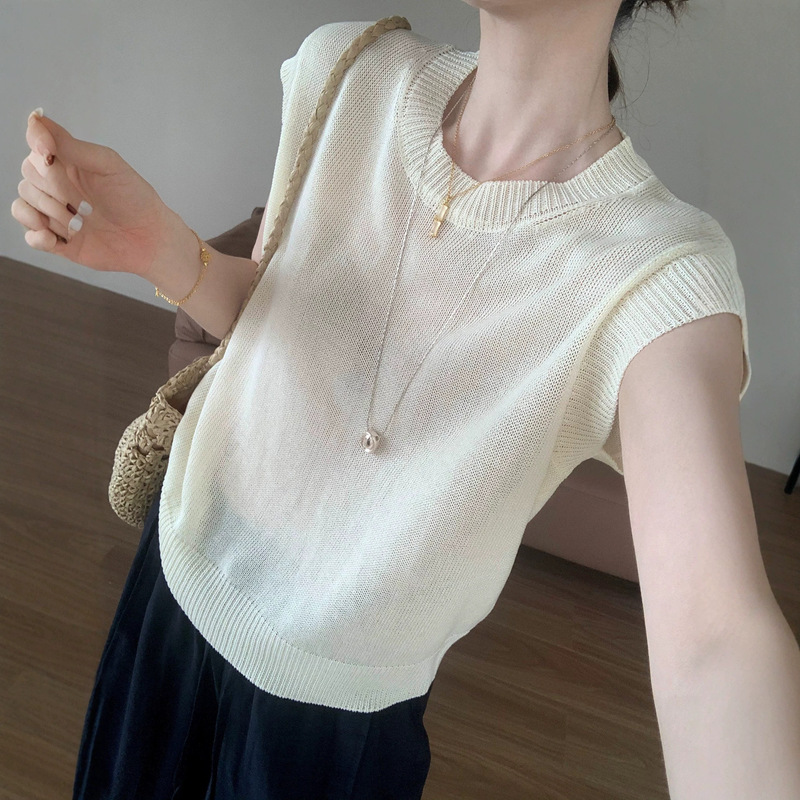 2026 Summer New Design Stylish Versatile Knit Top for Women, French-Style Thin Round-Neck Casual Short-Sleeve Top for Women 2026 Summer New Design Stylish Versatile Knit Top for Women, French-Style Thin Round-Neck Casual Short-Sleeve Top for Women