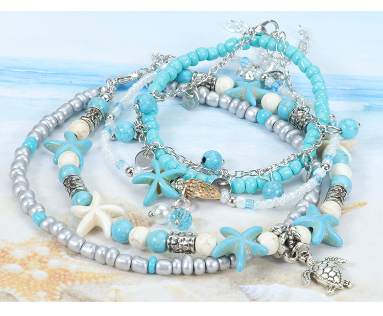 Marine Style Starfish Alloy Plating Womenu0027S Anklet 4 Piece Set