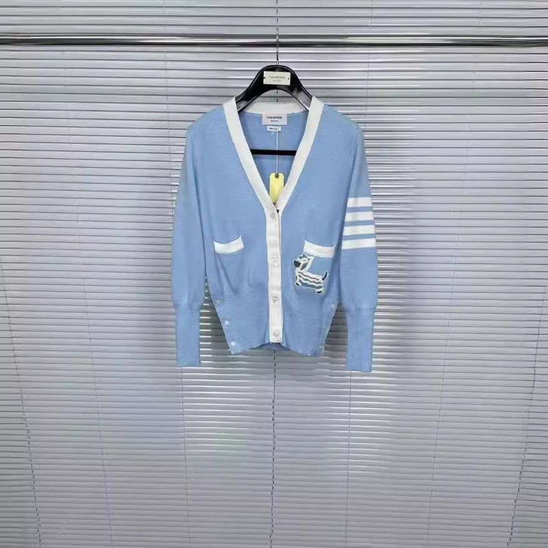 Factory Direct Thom Tom Early Spring New Lion Dog V Neck Four-Button Cardigan Women's Casual Comfortable Versatile Shirt