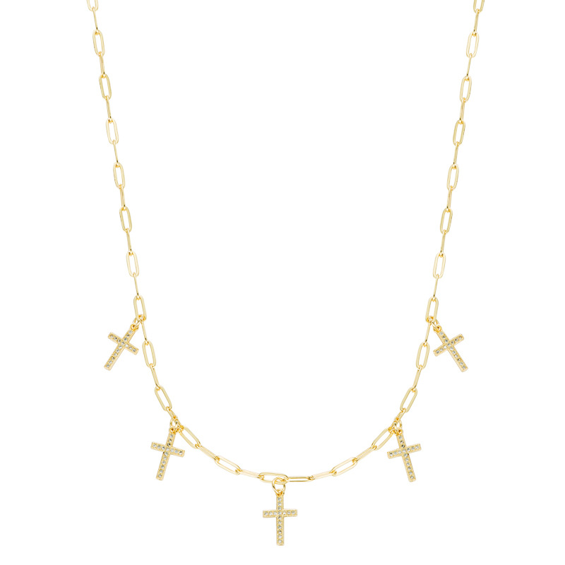 Simple And Fashionable Copper-plated Gold-plated Zircon Cross Necklace Personality Creative Necklace Clavicle Chain display picture 6