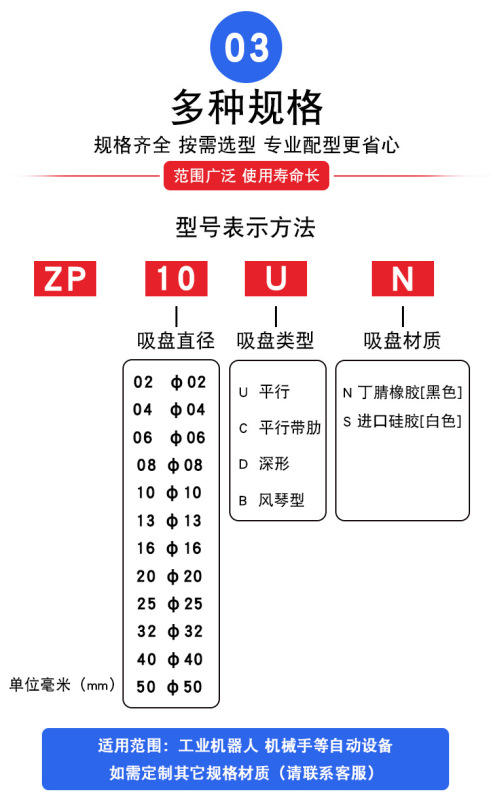 全力発ロボットハンド吸盤uシリーズZP-02/3/4/6/8/10/50usun真空吸盤空気圧機器|undefined