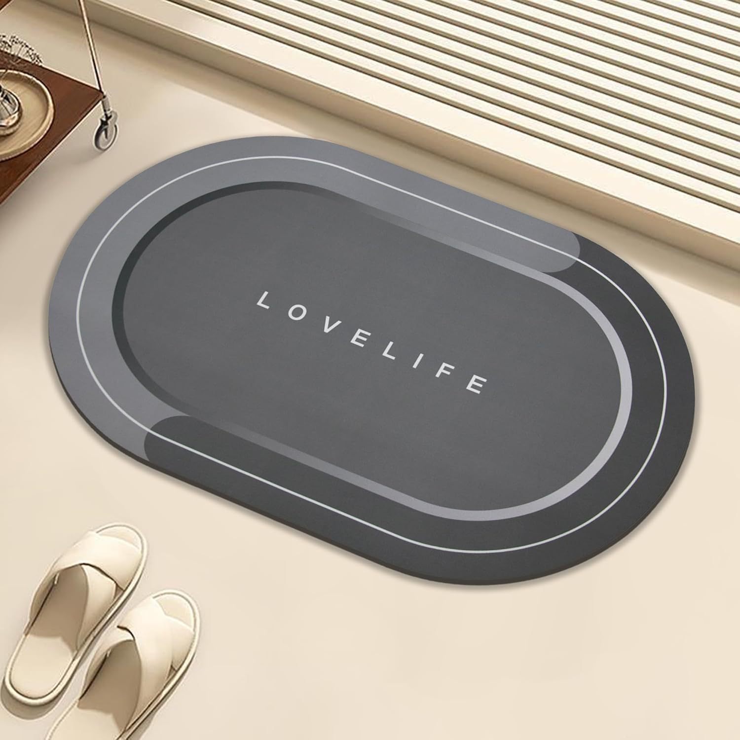 Modern Simple English Oval Bathroom Mat Absorbent Floor Mat Bathroom Door Toilet Non-Slip Bathroom Foot Mat