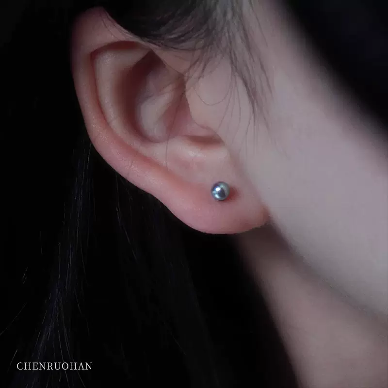 稀缺天然真多麻海水强光高亮珍珠4-5mm925纯银耳钉耳环简约气质