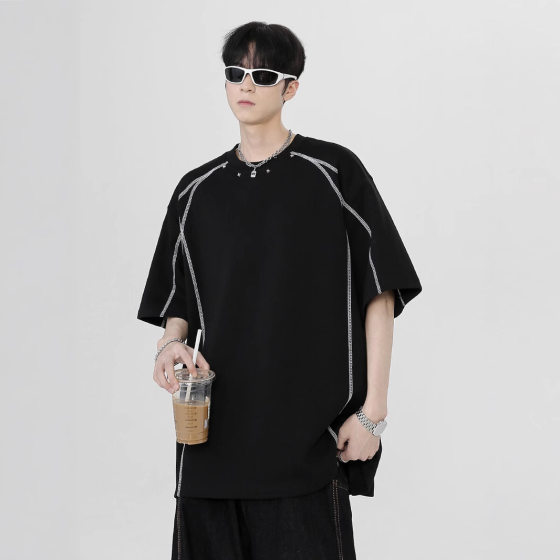 Deconstruction Stitching Short-sleeved T-shirt Men's and Women's Summer New American-style High Street Heavy-weight Youth Loose Casual Half-sleeve Body