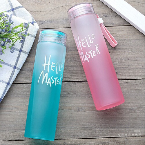 Korean version of couple's gradient frosted glass cup, colorful cup, portable rope water cup, male and female student couple cup
