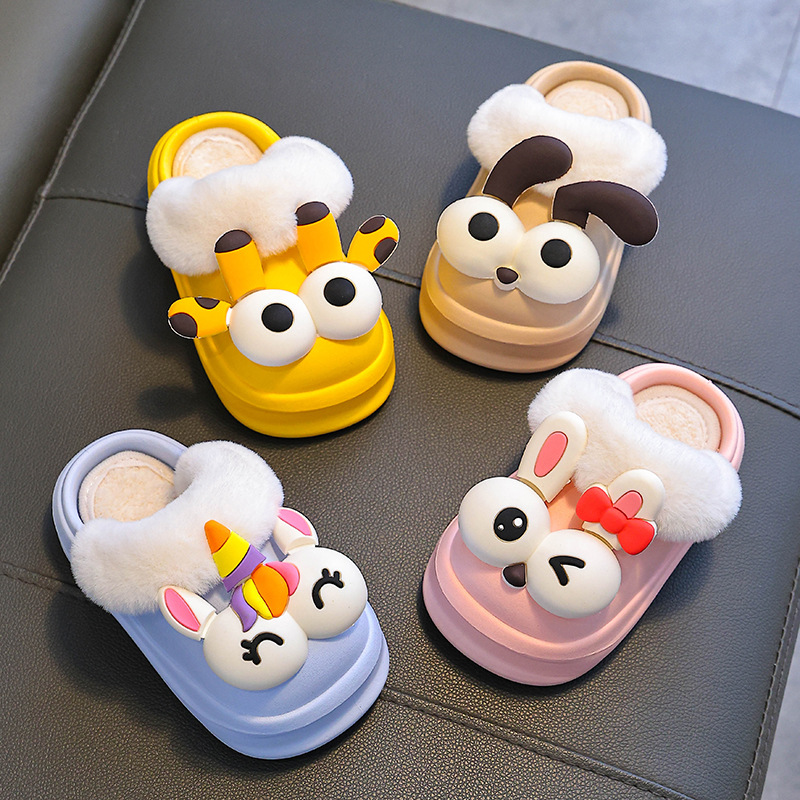 Zapatillas de algodón para niños de invierno, niños y niñas, zapatillas de algodón cálidas y impermeables para niños pequeños y medianos, bolsas de bebé en casa, zapatillas de algodón