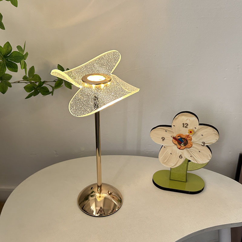 Luz de escritorio recargable de toque flor acrílico dormitorio cabecera luz de noche atmósfera USB tricolor atenuación recargable
