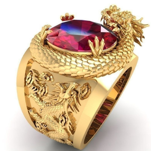 Wish Amazon cross-border new European and American-style diamond ring for men, gold-colored bold dragon-shaped ring—factory wholesale