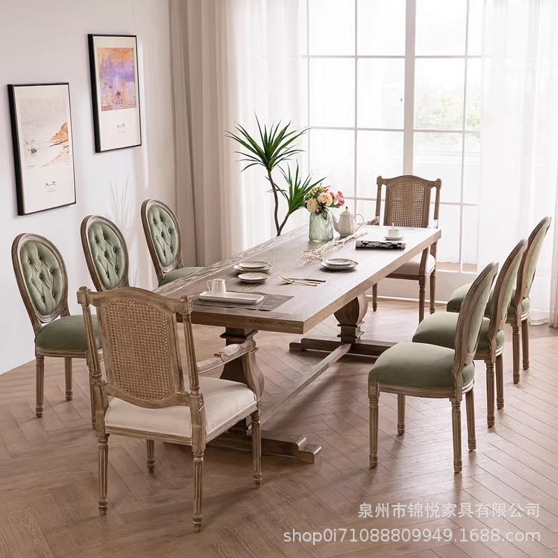 American Style Country Retro Rectangular Dining Table Household Old Solid Wood Cafe Bar Western Restaurant Banquet Long Table