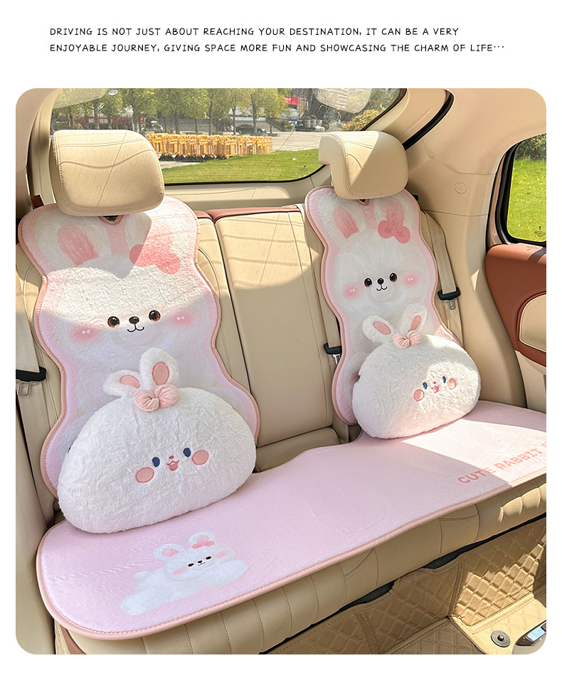 Cartoon Car Seat Cushion Winter Plush Cute Car Rear Seat Cushion Thickened Warm Car Seat Cover