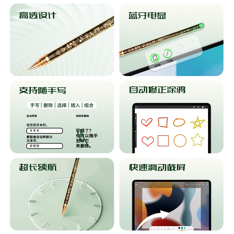 New Product Transparent Active Capacitive Pen Compatible with Apple Pencil for iPad Tablet Apple Touch Screen Writing Pen