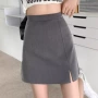 高腰灰色西装半身裙