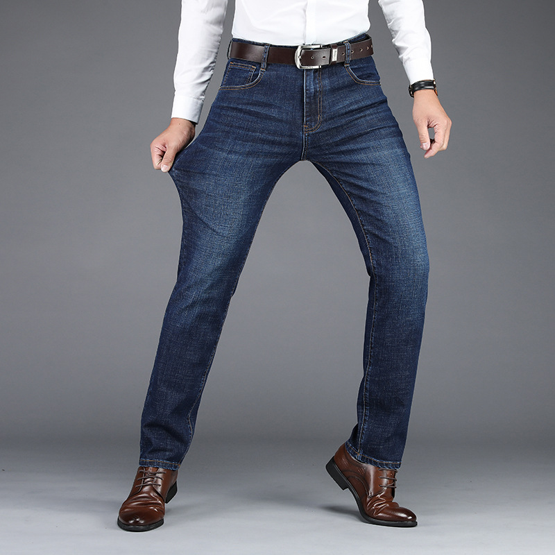 2024 otoño e invierno moda todo fósforo hombres jóvenes pantalones de mezclilla de negocios de mediana edad papá pantalones de hombre sueltos elásticos