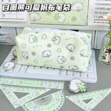 卡通自嘲熊帆布笔袋ins高颜值学生专用文具袋大容量帆布收纳袋