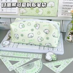 漫画自虐クマキャンバス鉛筆バッグイン高価値学生特別な文具バッグ大容量キャンバス収納袋