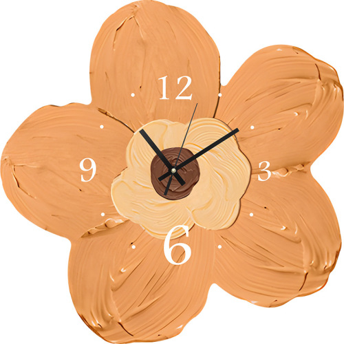 Modern simple frameless picture wall clock warm color density board carved flower quartz movement hall wall frameless picture wall clock