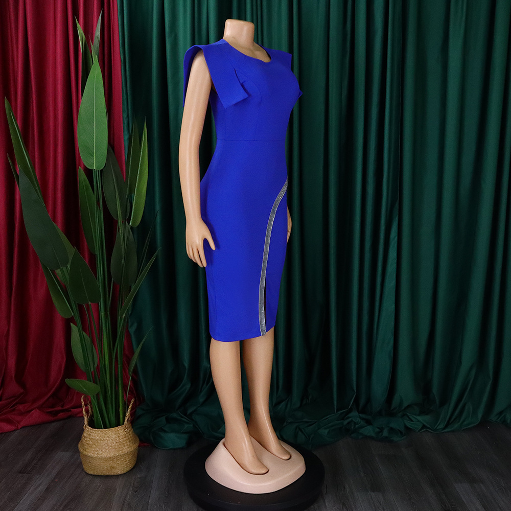 امرأة فستان مشد جنسي رقبة مستديرة كم قصير اللون الصامد بطول الركبة غير رسمي اليومي display picture 7