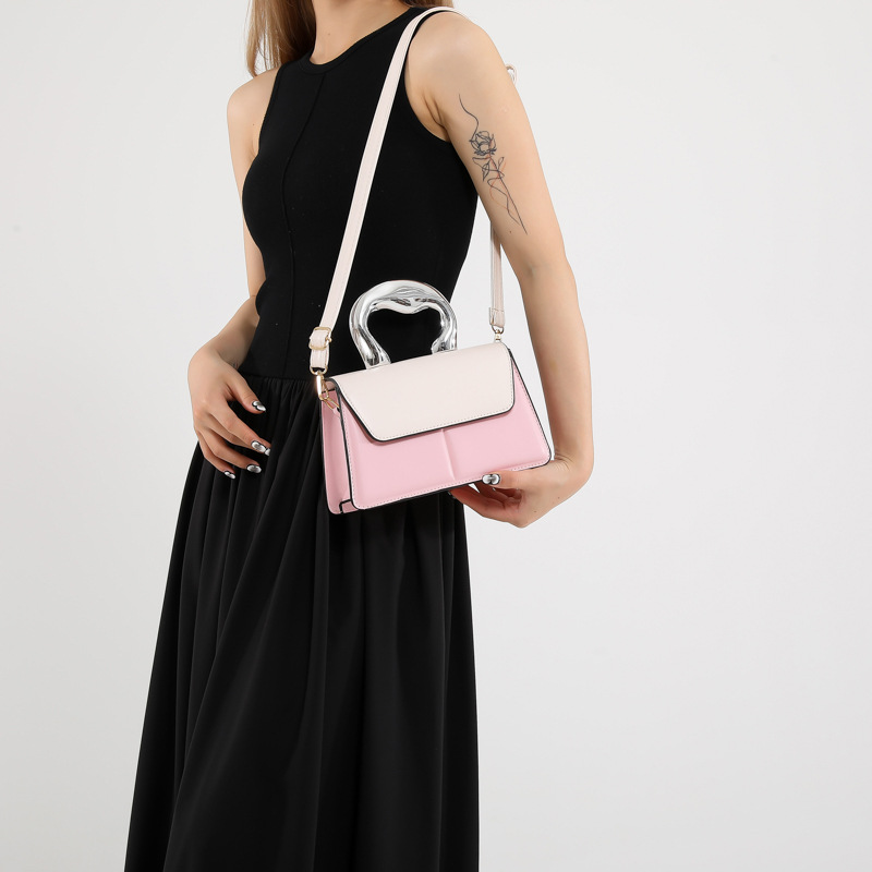 Color contrastante personalidad casual 2024 nueva moda femenina simple textura metálica portátil hombro mochila pequeña
