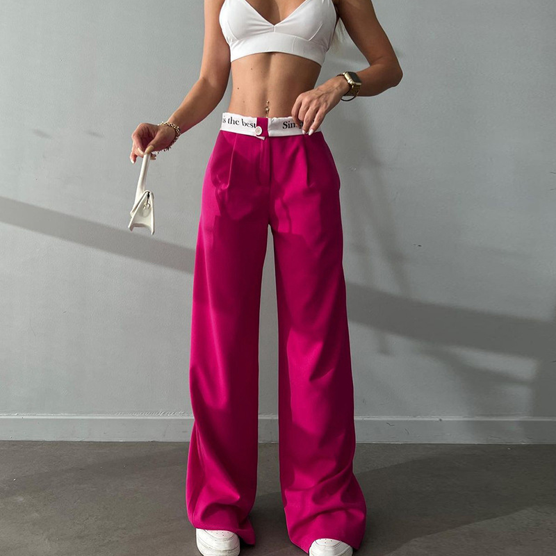 Women's Fashionable Casual Versatile Commuting Solid Color Trousers High Waist Straight Printed Contrast Color Trousers For Women_voghion.com