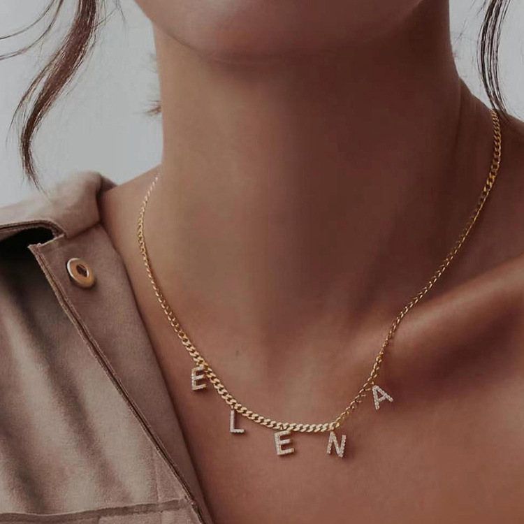 Titanium Steel Chain Material Titanium Steel Simple Style Shiny Plating Inlay Letter Pendant Necklace
