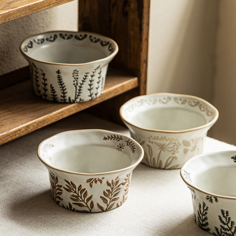 High-Looking Flower Ceramic Bowl, Creative Salad Bowl, Household Tableware, Noodle Bowl, Breakfast Bowl, Special-Shaped Dessert Bowl, Large Rice Bowl