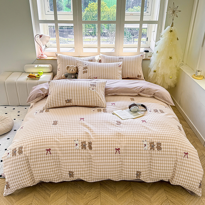 Algodón de cuatro piezas de ropa de cama de algodón 2025, nuevo edredón de flores frescas, sábanas de dormitorio de tres piezas de cuatro estaciones