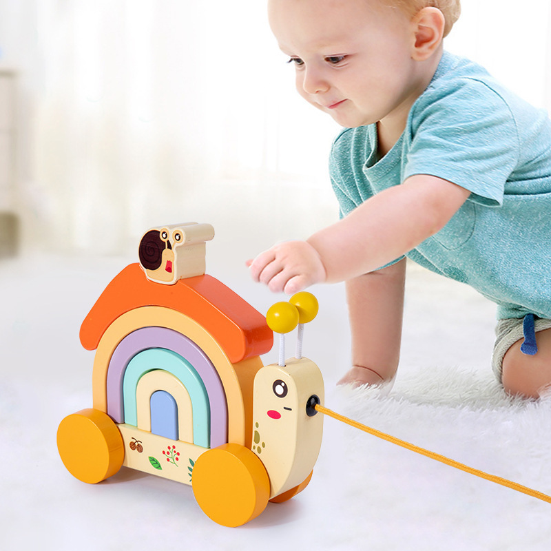 Weiwei Tiger Caracol de madera Trazador de caracoles para bebés Puzzle Apilamiento Arcoíris Carrito de construcción Amazon Venta caliente Juguetes de educación temprana