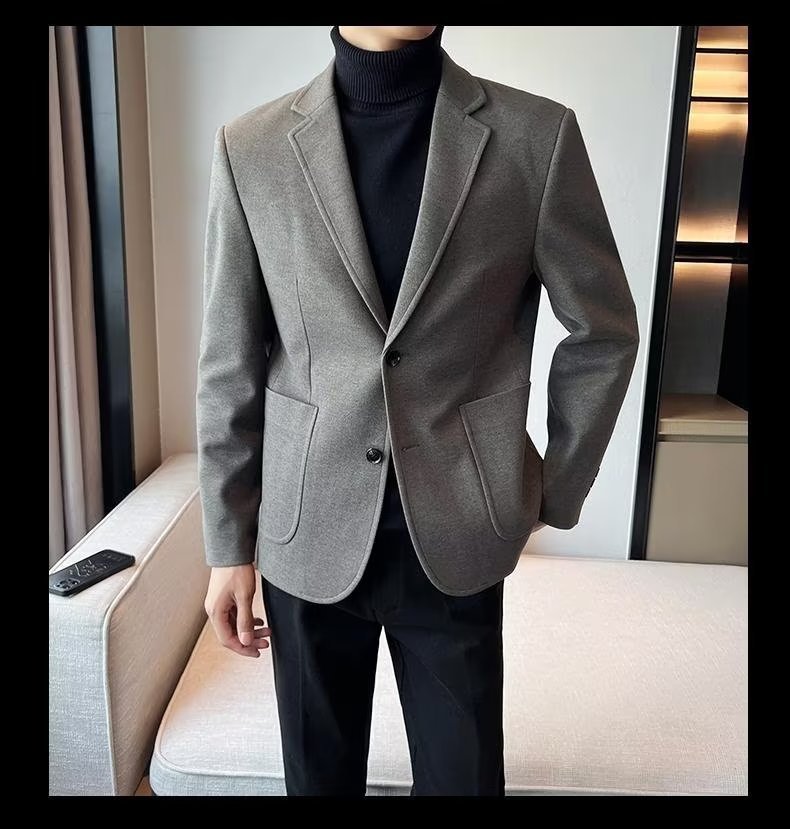 1 Blazer Men, Autumn And 2023 New Style, Mature Style Men's Casual Thick Woolen Suit For Winter_viptrois.com
