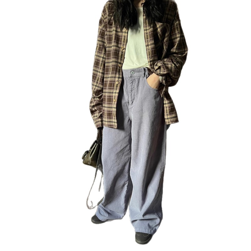 POXFFEE/【棕紫色】美拉德格子衬衫女秋季新款复古衬衣上衣|undefined