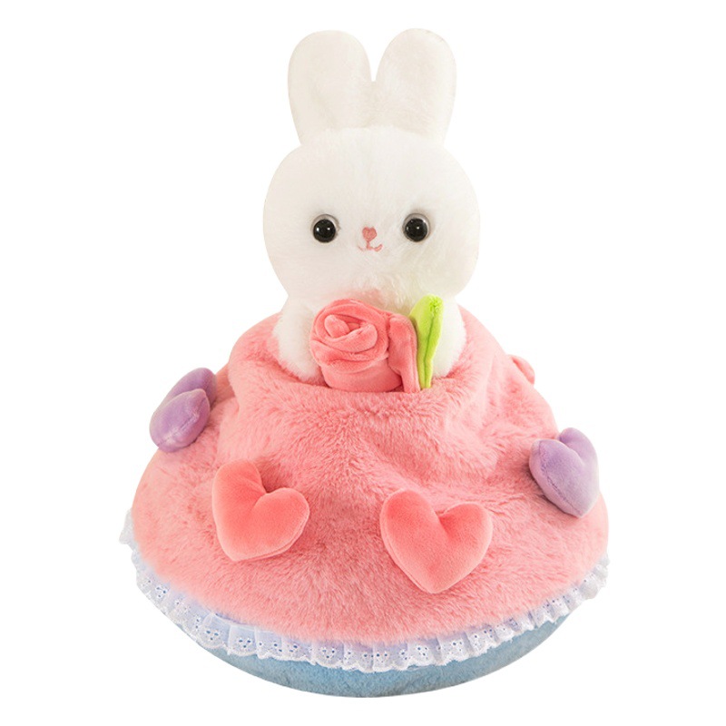 Lindo conejito de peluche juguete princesa conejo transformación ramo conejo blanco muñeca regalo cumpleaños para las niñas