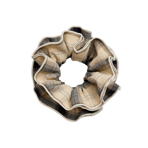 Early autumn retro French lace double-layer plaid large intestine hair ring American college style brown hair rope