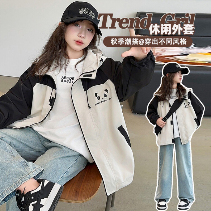 소녀 팬더 코트 가을 2024 새로운 어린이 탑 봄과 가을 서양 스타일 소녀의 루소 의류 패션