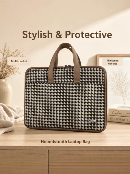 Houndstooth Laptop Bag 13/ 14inch Portable Shockproof Inner Sleeve Business Women's Simple Storage Protective Case