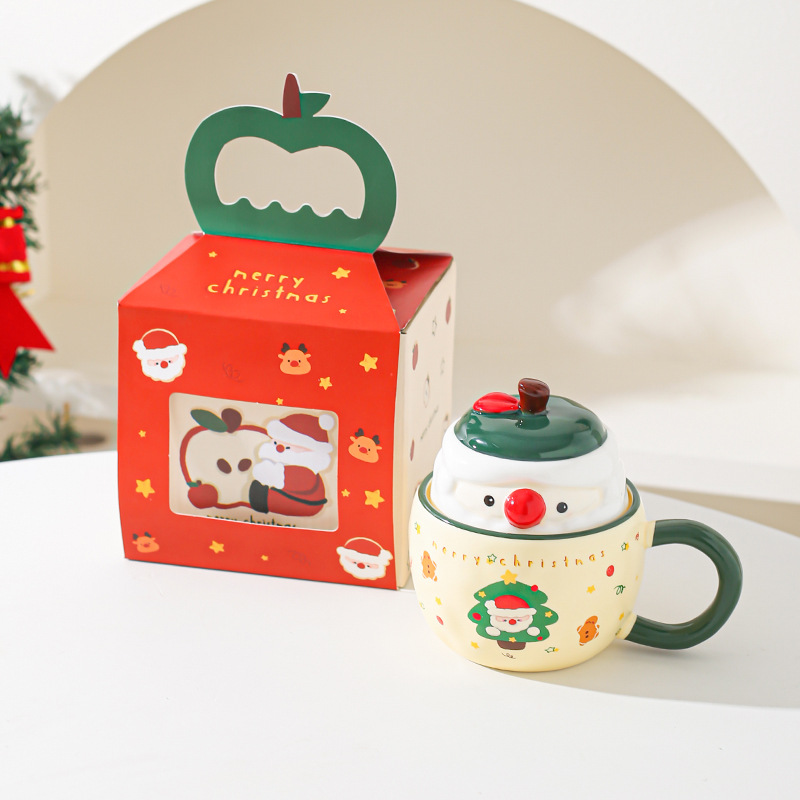 Regalos de Navidad tazas de cerámica con tapa de taza de marca creativa para chicas lindas tazas de agua caseras de oficina