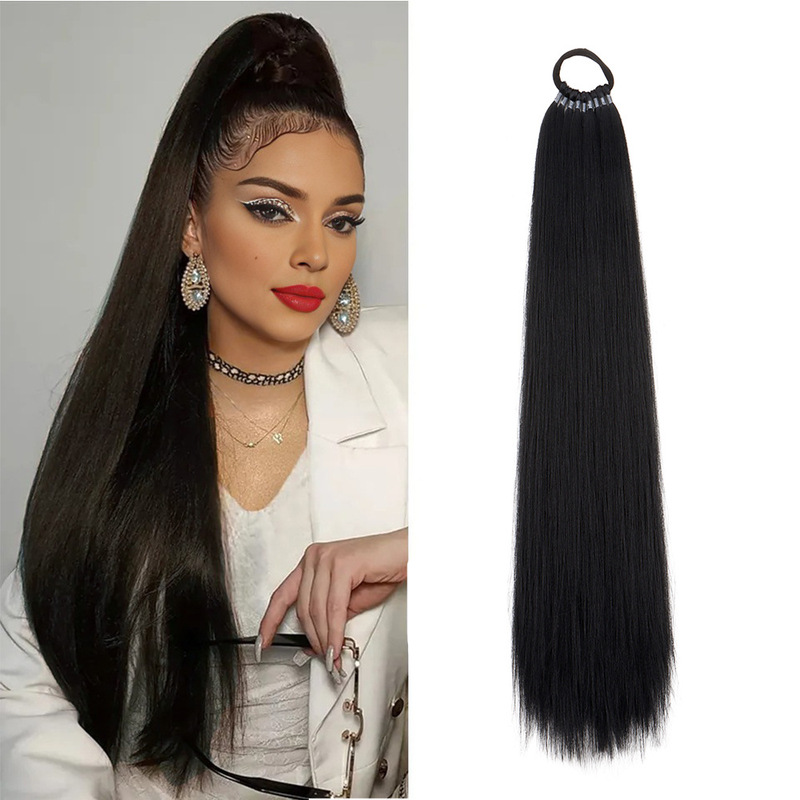 Cross-border foreign trade wig ponytail straight hair synthetic ponytail hair high temperature silk women's rubber band ponytail Cross-border foreign trade wig ponytail straight hair synthetic ponytail hair high temperature silk women's rubber band ponytail