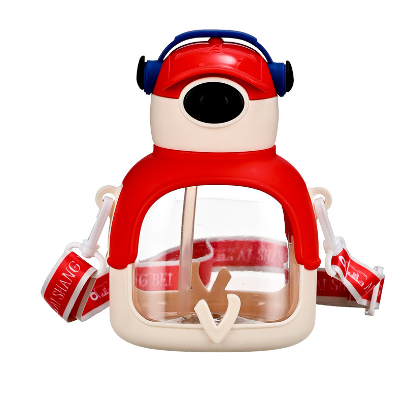 Taza de aprendizaje de dibujos animados divertidos para niños Taza de pajita Luban con correa de pajita Agua potable portátil de gran capacidad para bebés