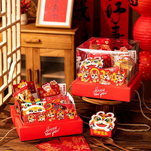 Year of the Dragon transparent portable gift box empty box Spring Festival snack packaging box thickened PVC cover high-end gift box